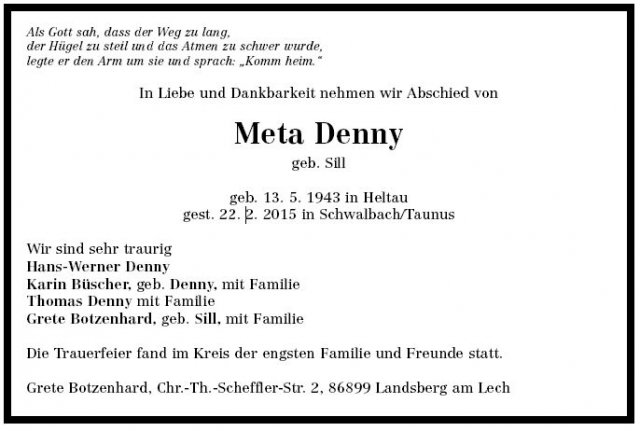 Sill Meta 1943-2015 Todesanzeige